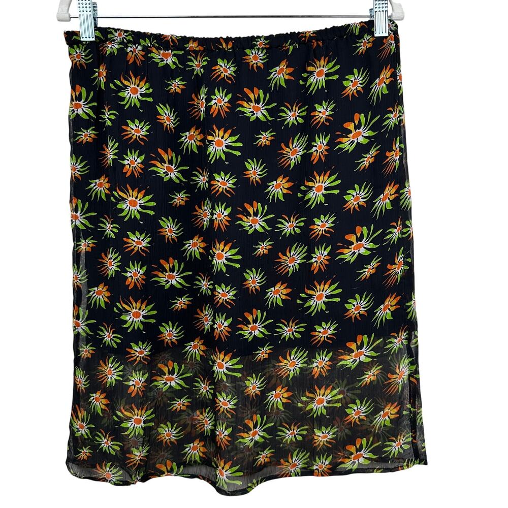 NEW J. Crew Slip Skirt Chiffon Garden Floral Knee Length Black M Prairie Cottage